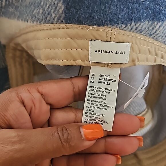American Eagle Women's Bucket Hat  One Size Cream/ Blue - Picture 8 of 16